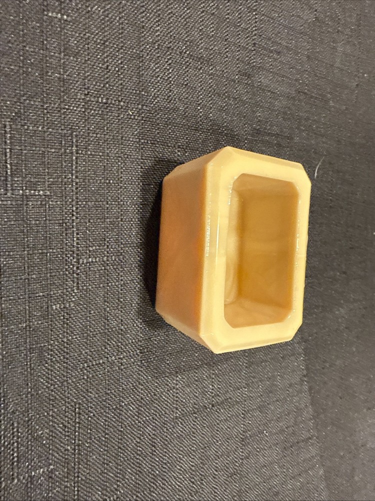 Vintage Rectangular Open Salt Dip Signed E.E. With Beveled Corner Golden Agate