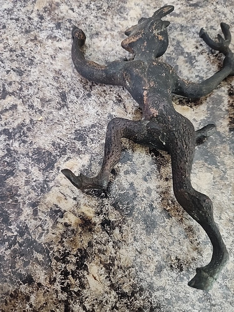 Vtg Cast Iron Devil Chimney Flue Fireplace Damper Pull Metal Rustic Primitive