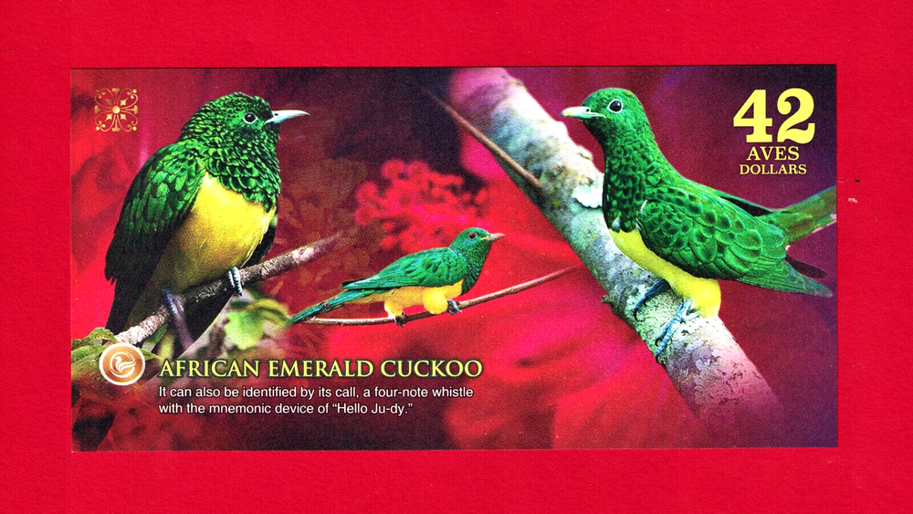 42 AVES DOLLARS 2019 ATLANTIC FOREST "AFRICAN E. CUCKOO" 3DIGITS SERIAL UNC NOTE