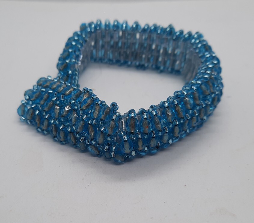 Vintage Teal Beaded 925 Bracelet 7"