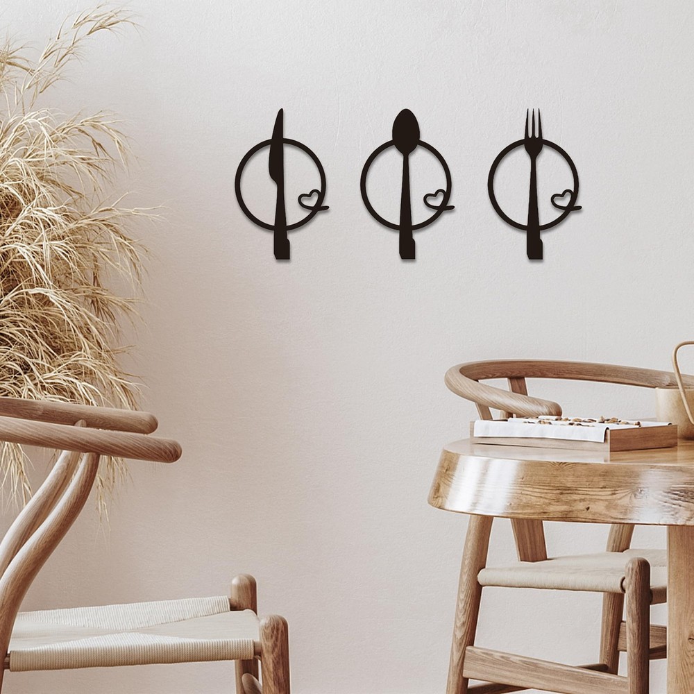 Three-Piece , Fork and Spoon Kitchen Hook - Metal Wall Hanging, Modern Kitche...