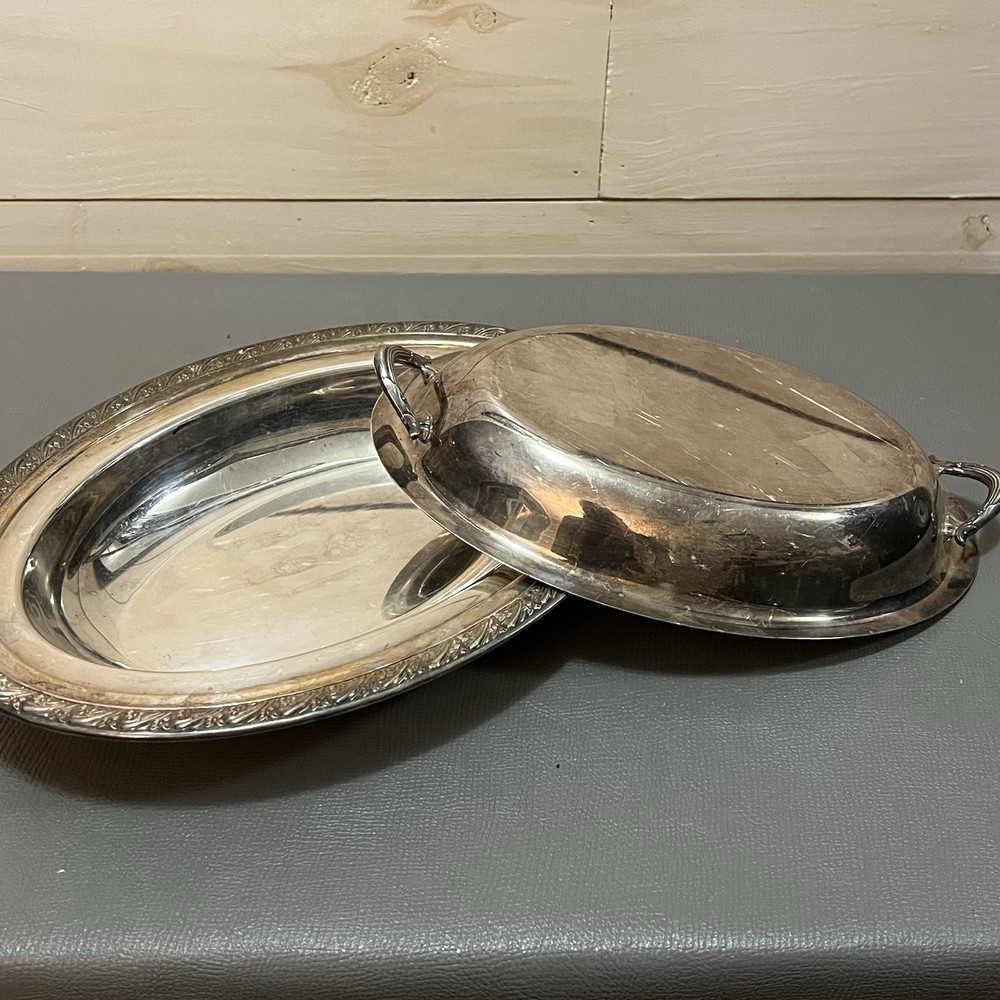 Silver Plate Vtg Rogers Bros Covered Oval Serving Tray Dish