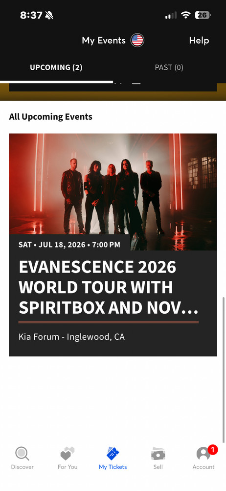 EVANESCENCE (2) concert tickets