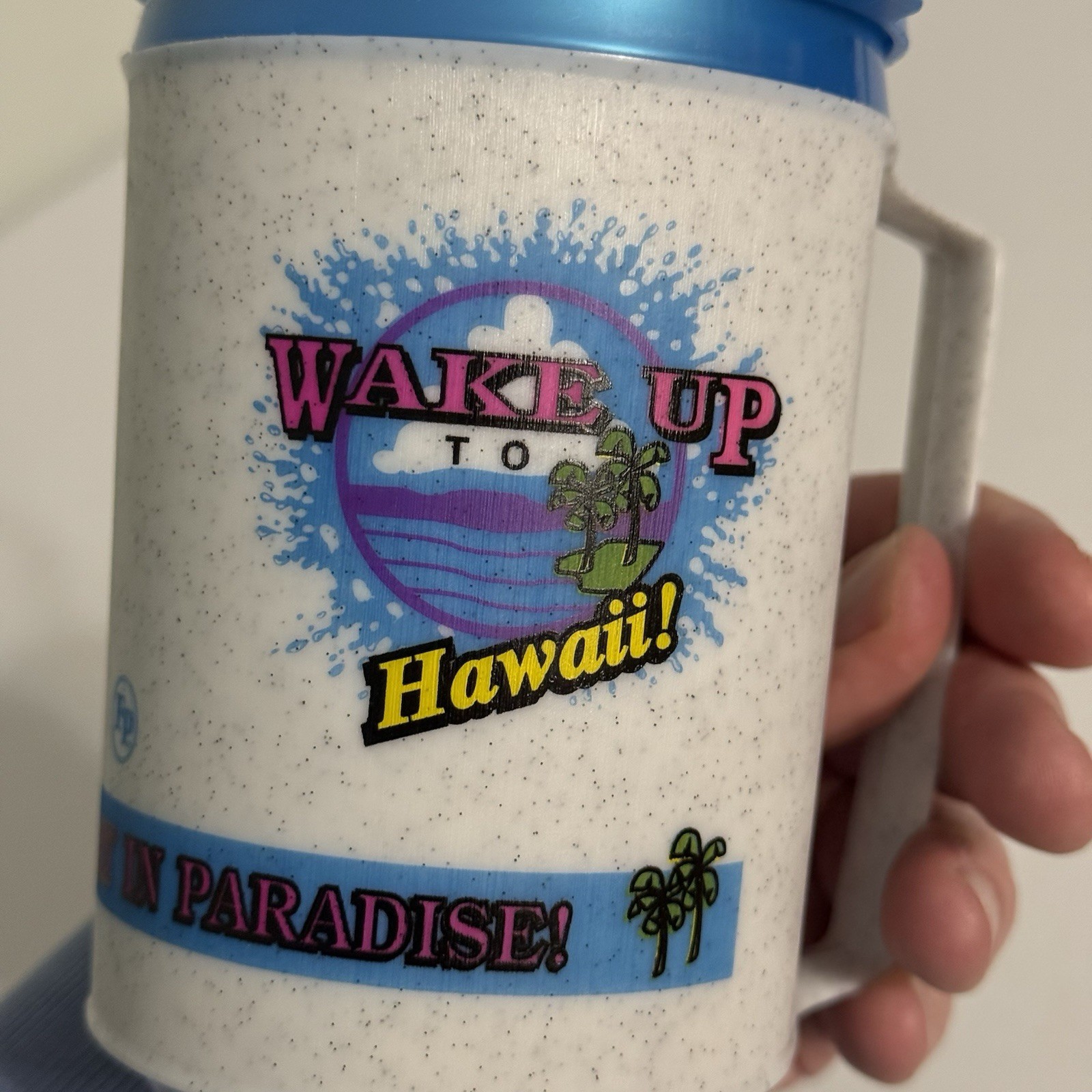 TWO Vintage Fountain Drinks Splash Into Hawaii Aladdin Travel Mugs Cups W/Lids