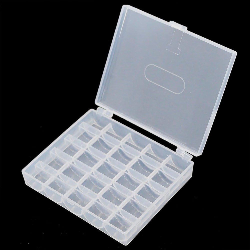 Transparent Bobbin Box - 25 Slots Empty Spools Organizer Case for Sewing Machine