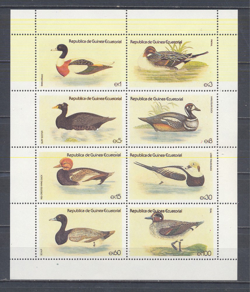 W EQUATORIAL GUINEA 1444A-1451A MS DUCKS PERFORATED MINI SHEET
