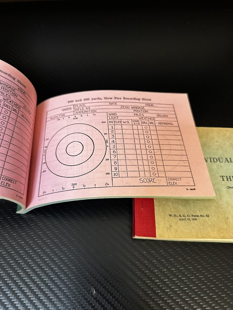 Rifle Individual Score Book dated April 10, 1926 Government Printing Office