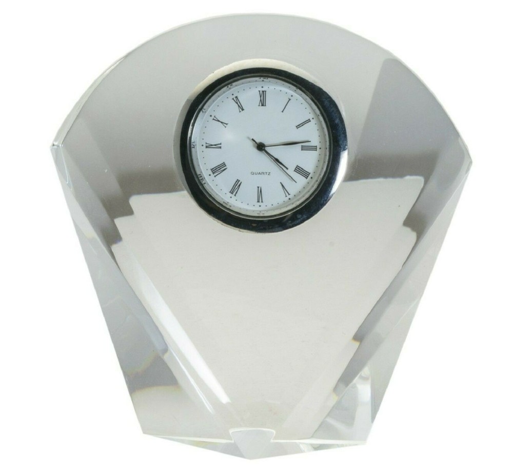 CLEAR CUT CRYSTAL MANTEL AND DESK ANALOG QUARTZ CLOCK