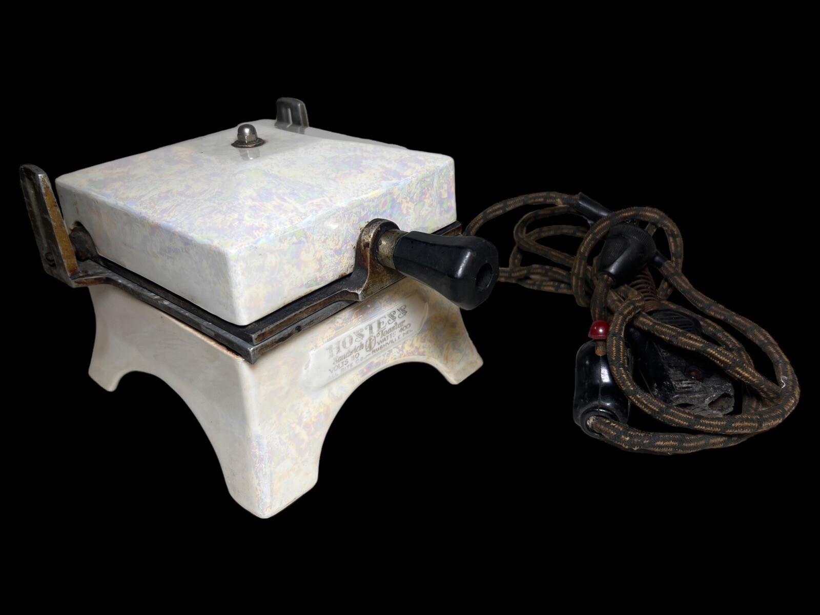 1930's Art Deco Hostess Sandwich Toaster Panini Press Porcelier White W/ Cord