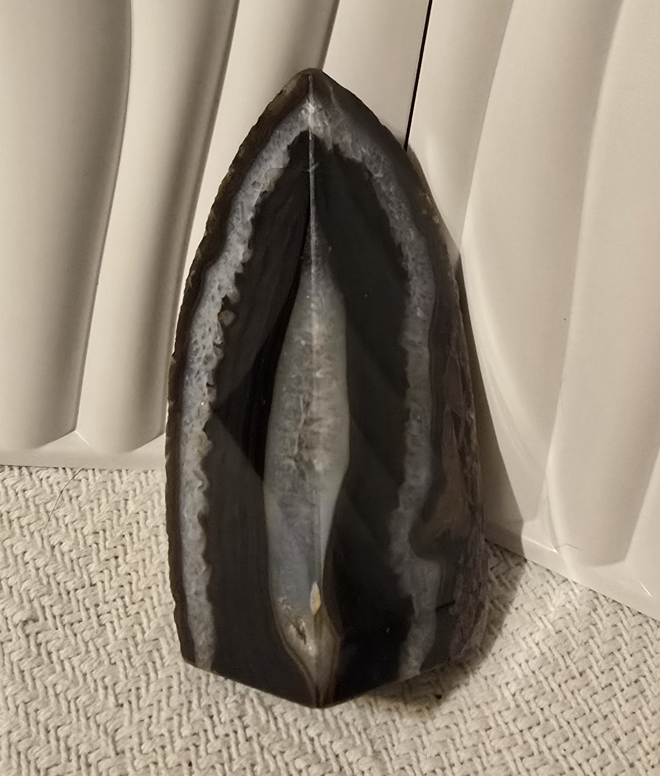 Pair Polished Black Gray Agate Geode Crystal Display Specimen Approx 8 Inches