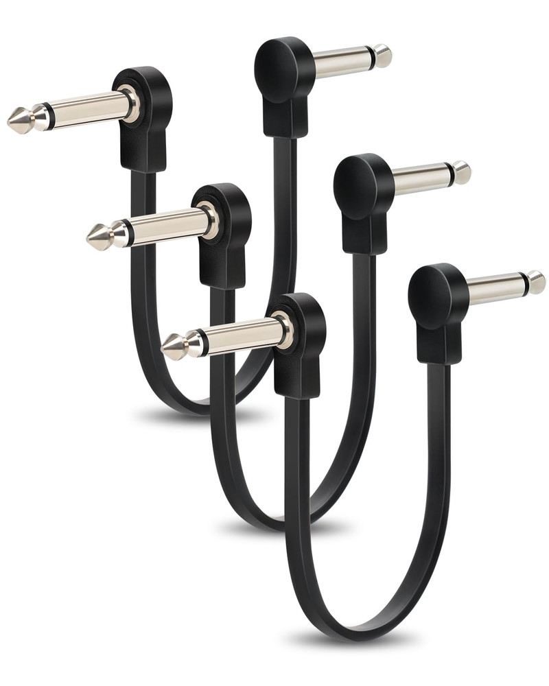 3-Pack Professional Guitar Patch Cables - 6 Inch 1/4 TS Flat Ultra-Thin Effect G