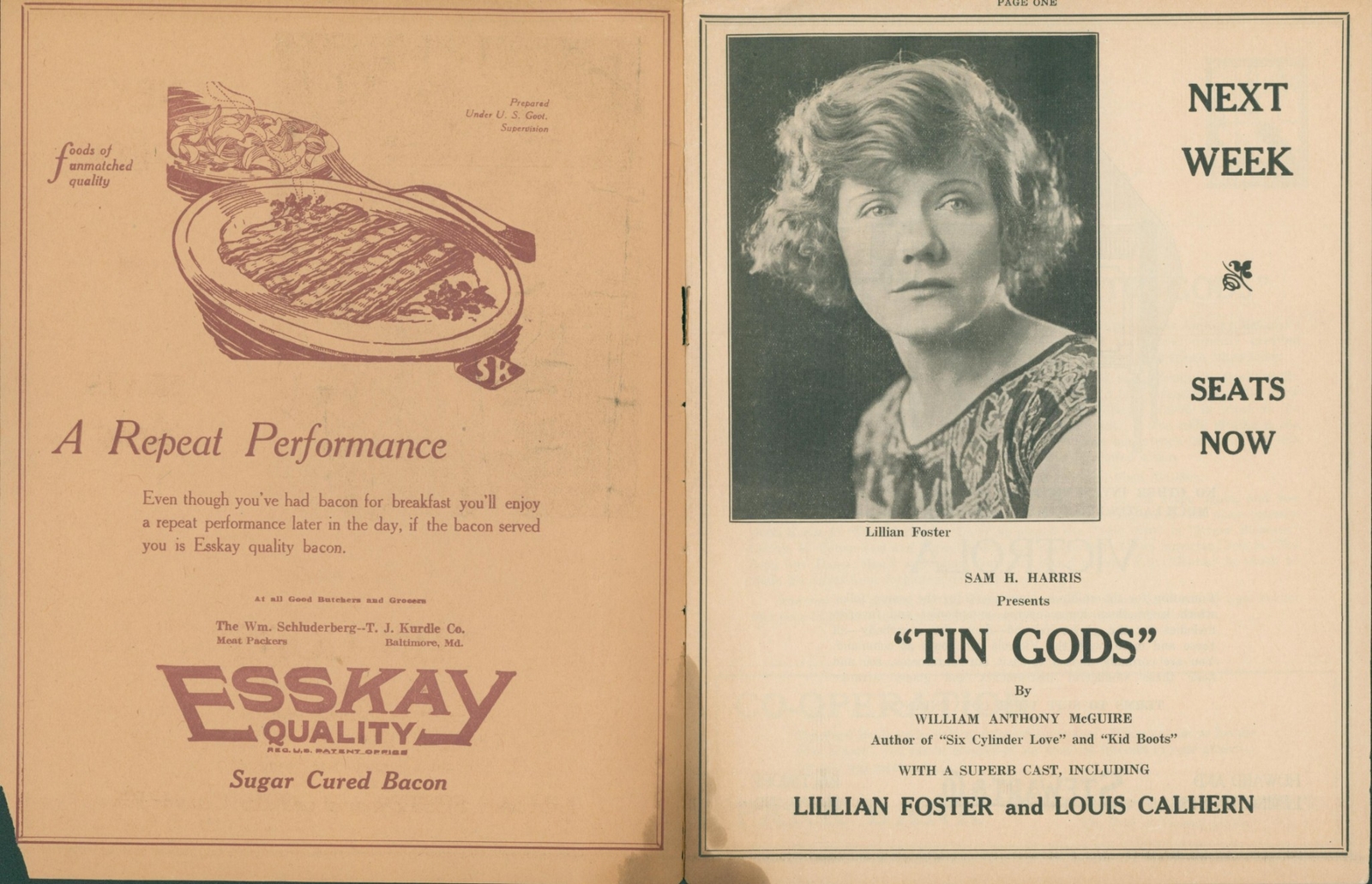 c1926 Ford's Grand Opera House Baltimore MD Tin Gods Playbill Theatre Ads Foster