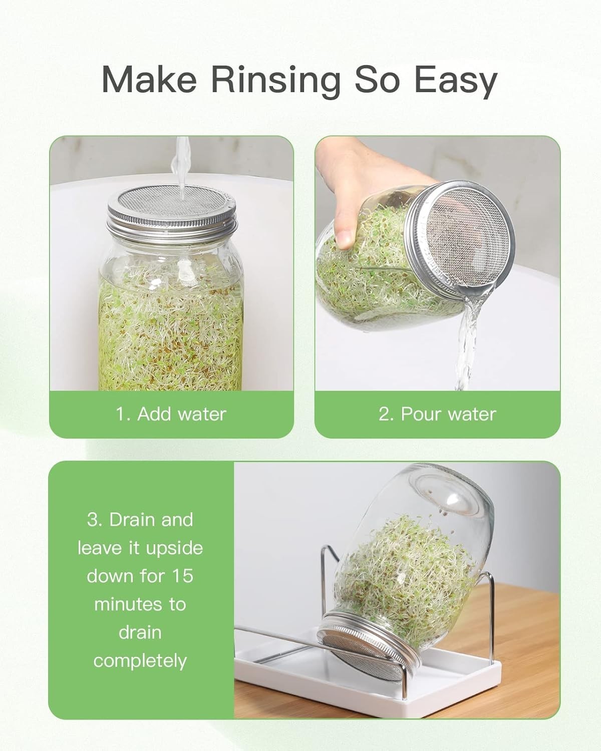 3/12 Pack Sprouting Lid 316 Stainless Steel Screen Lid for 86mm Wide Mouth Mason