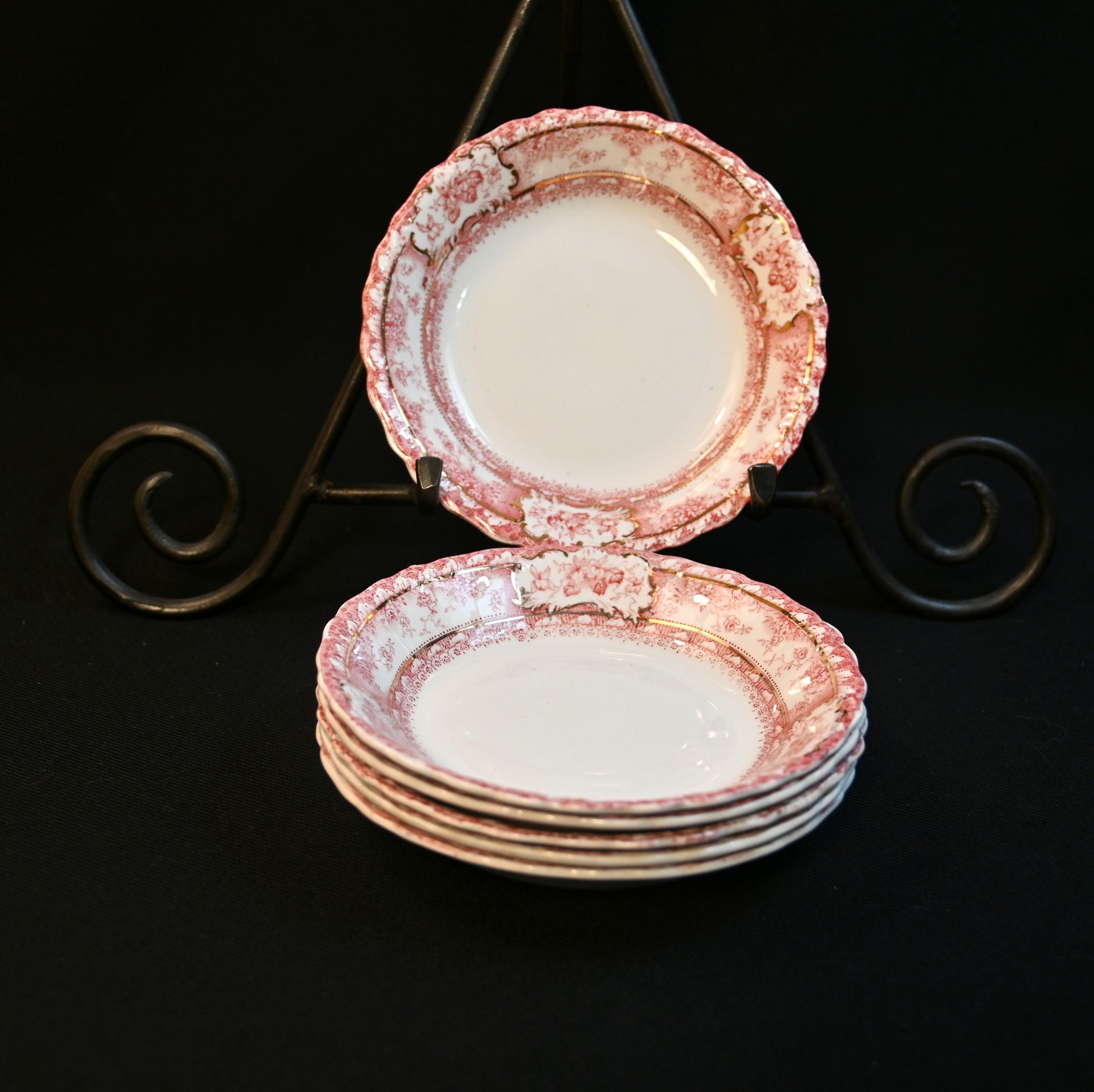Wedgwood 6 Fruit Dessert Bowls Coupe Phoebe Pink wGold Accents England 1900-1906