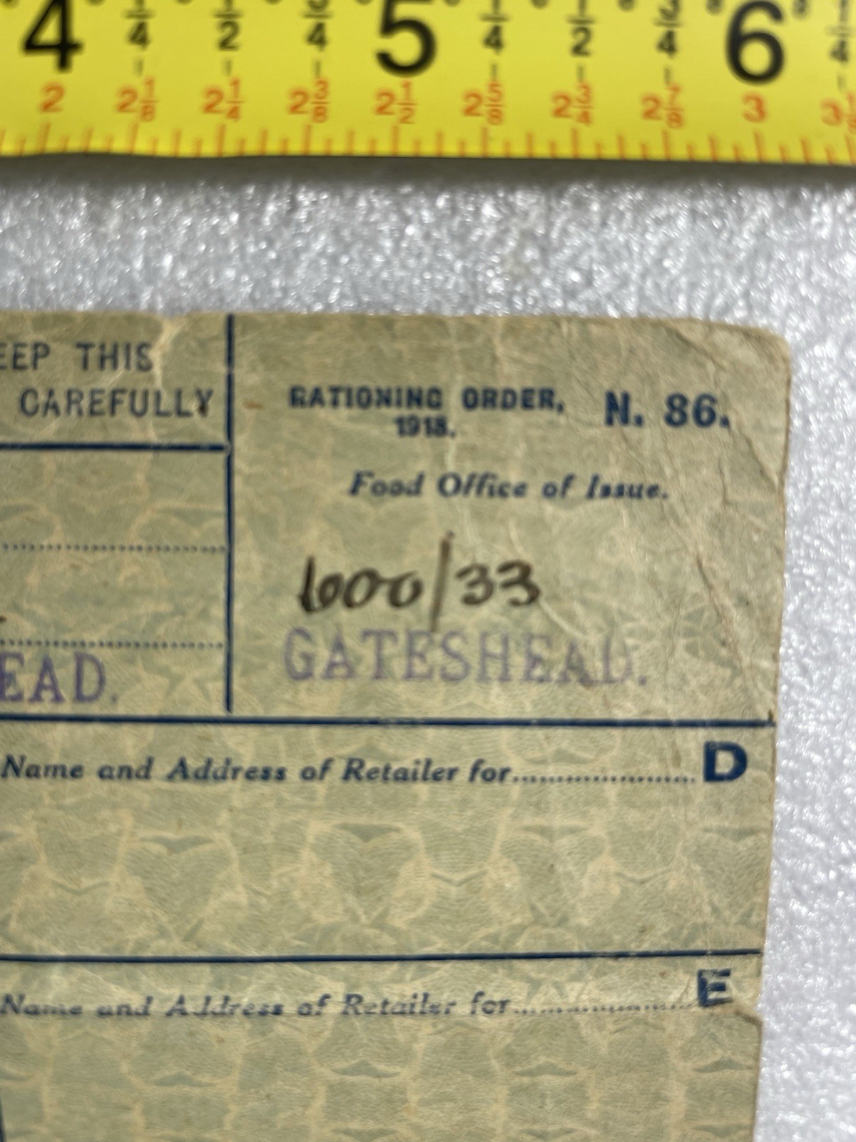 World War 1 - British Ration Card (1918)