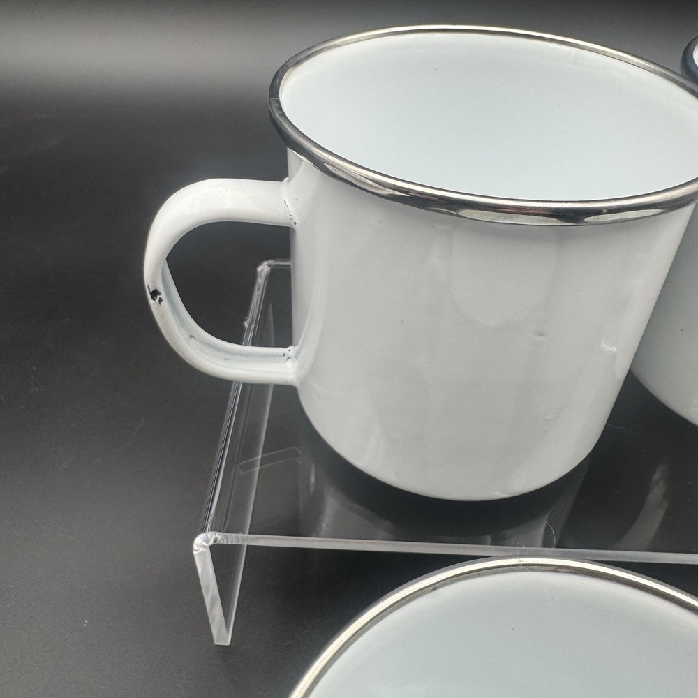 8pc White Enamelware Dinner Plates & Mugs Set Rustic Vintage Style China Made