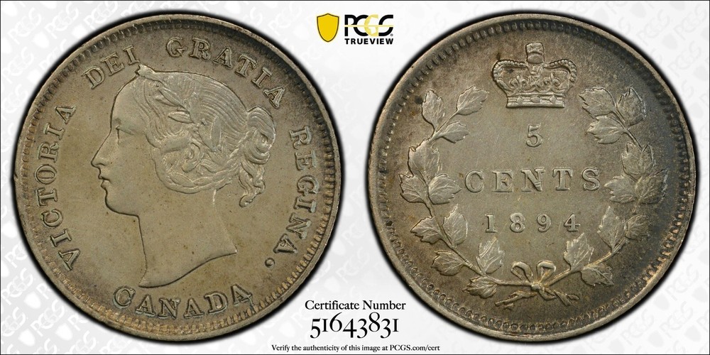 1894 Canada 5 Cent - PCGS AU Detail