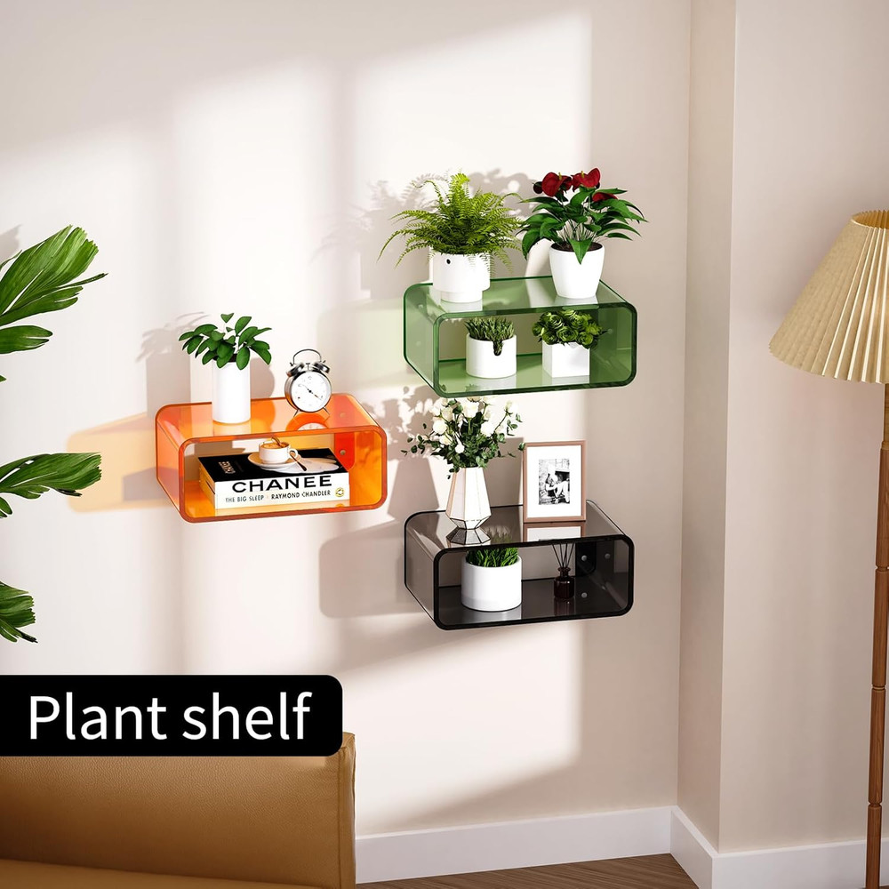 Black Acrylic Floating Nightstand - Wall Mounted Bedside Shelf (Small)