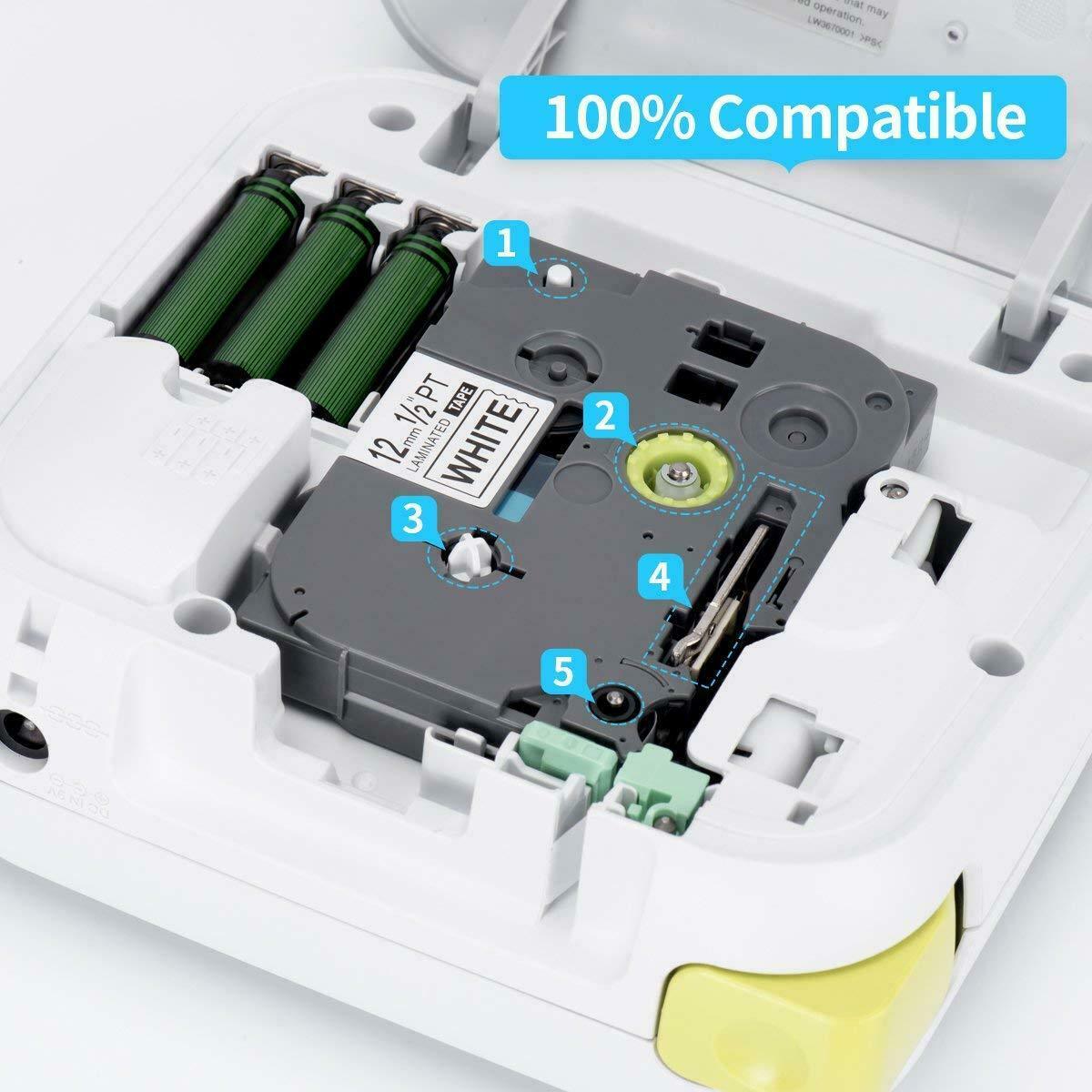 5 PK For Brother P-Touch TZe-231 TZ-231 12mm White Standard Laminated Tape