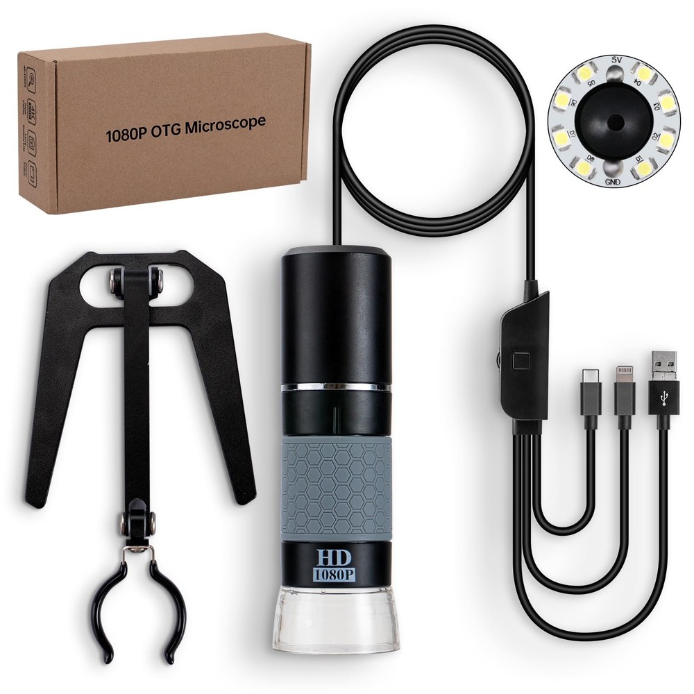 1080P USB Microscope with Metal Stand, 50X-1000X Handheld Digital Microscope ...