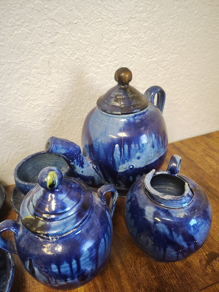 Handmade Blue Glazed Pottery Tea Set