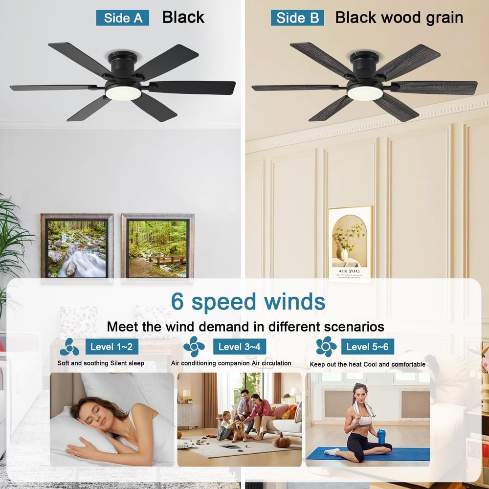 52inch Low Profile Ceiling Fan with Light and Remote/APP Control, LED Dimmabl...