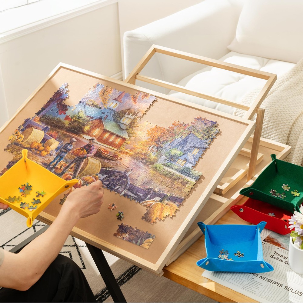 Convertible Jigsaw Puzzle Board, Two-Way Use Adjustable Puzzle Table with Cov...