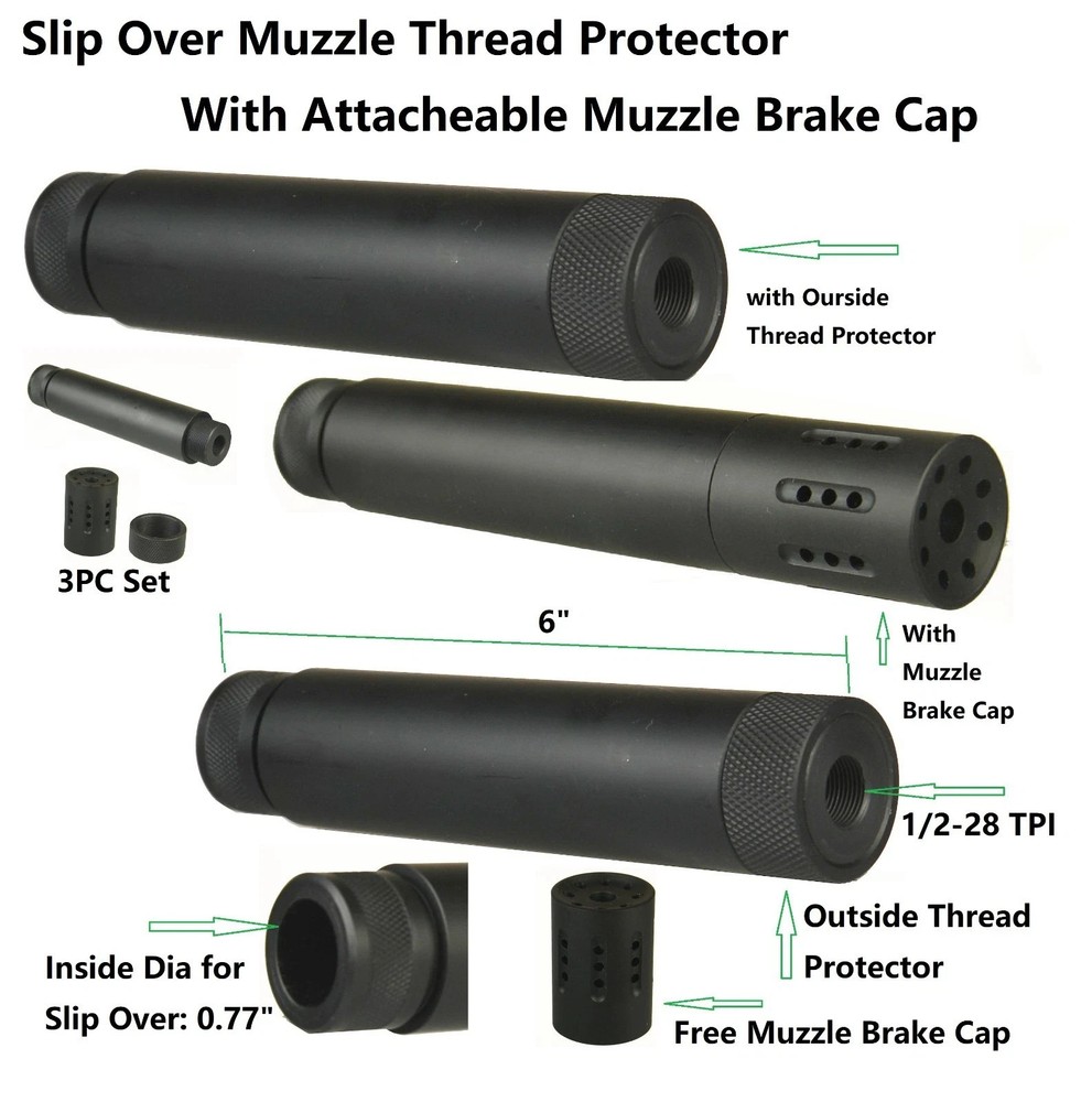 Black/Red/Silver 1/2x28 Slip Over Linear Comp Tube + Muzzle Brake/Protector