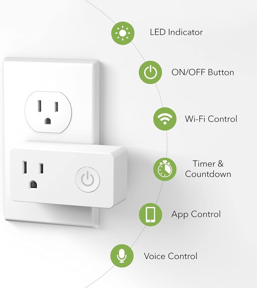 WiFi Smart Plug Outlet 15A 125V Timer Voice Control No Hub 4 Pack