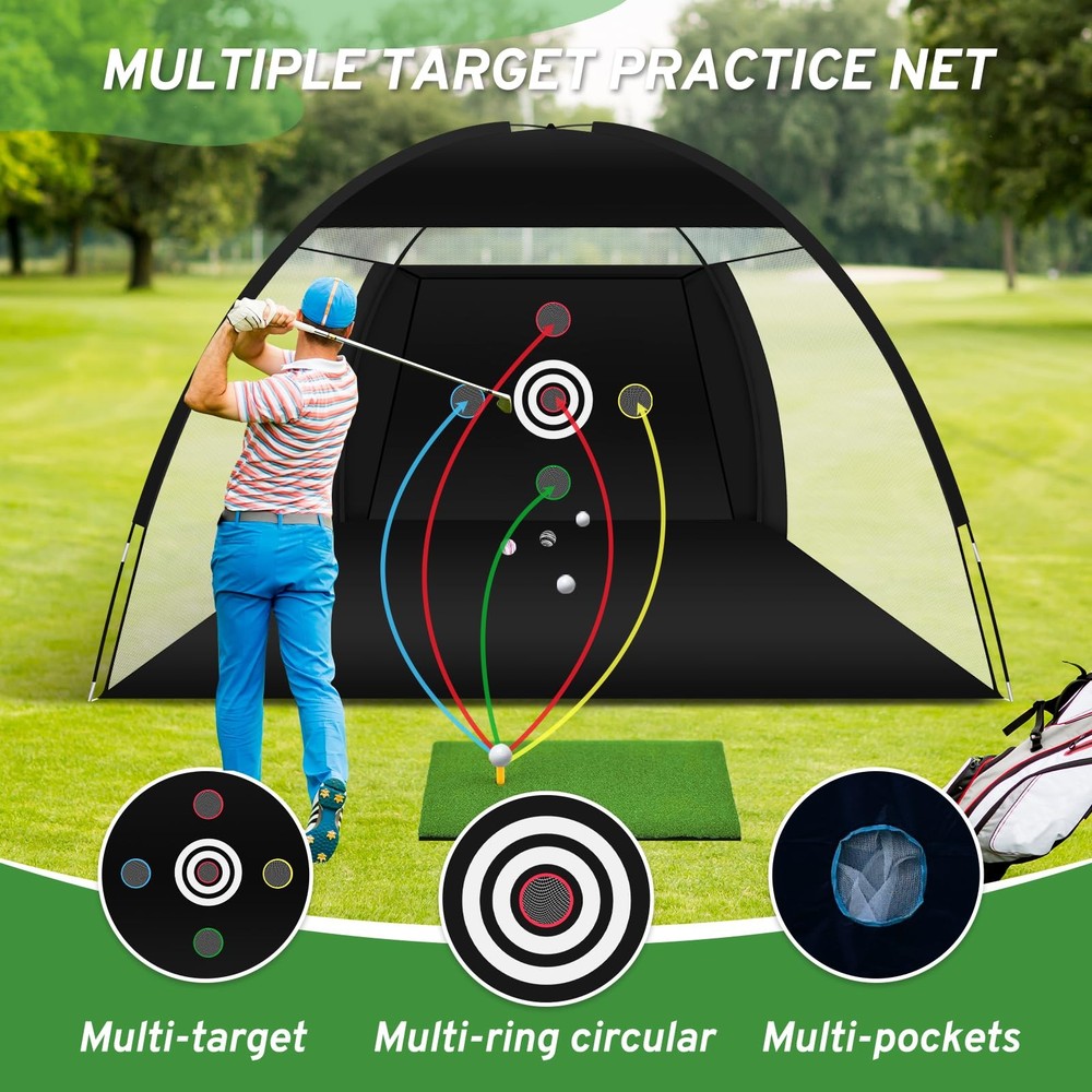 Golf Net, Practice Net with Hitting Mat, Backyard Driving & Chipping, Black