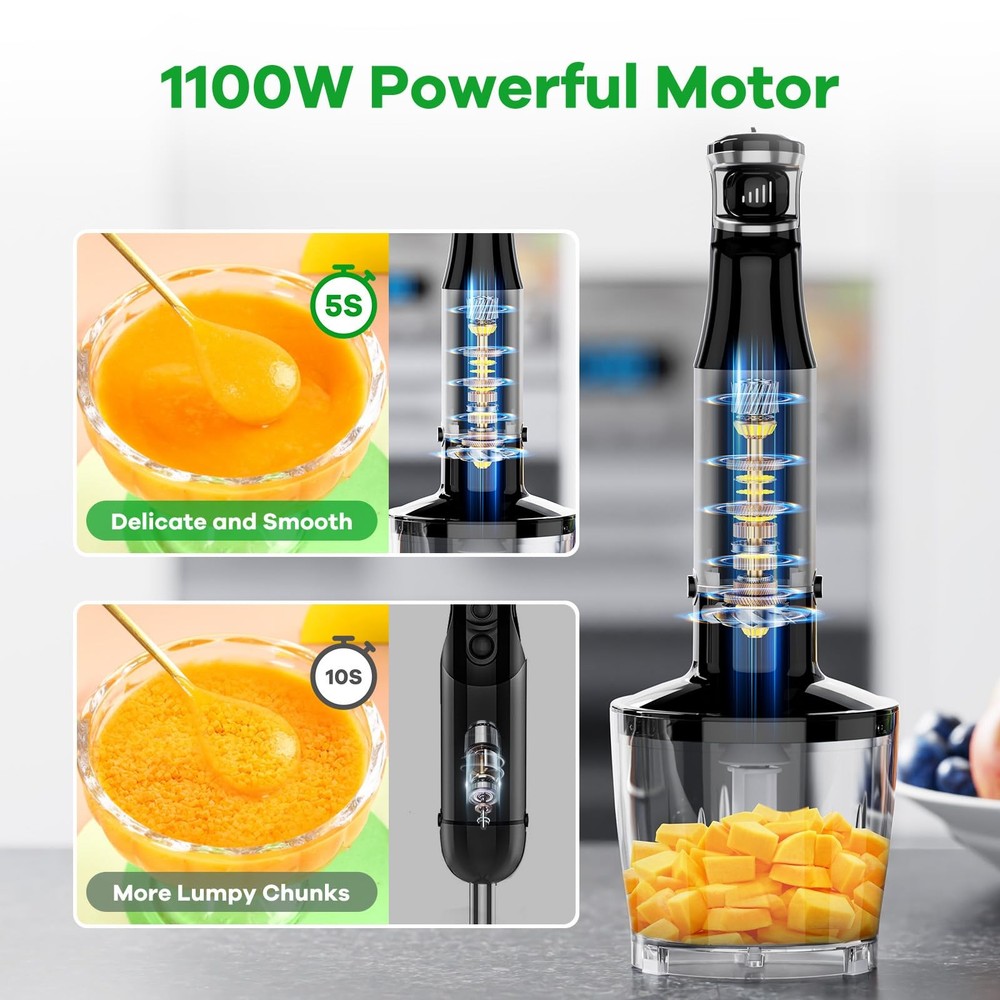 Immersion Blender Handheld Corded Hand Blenders Set 1100W, Trigger Variable S...