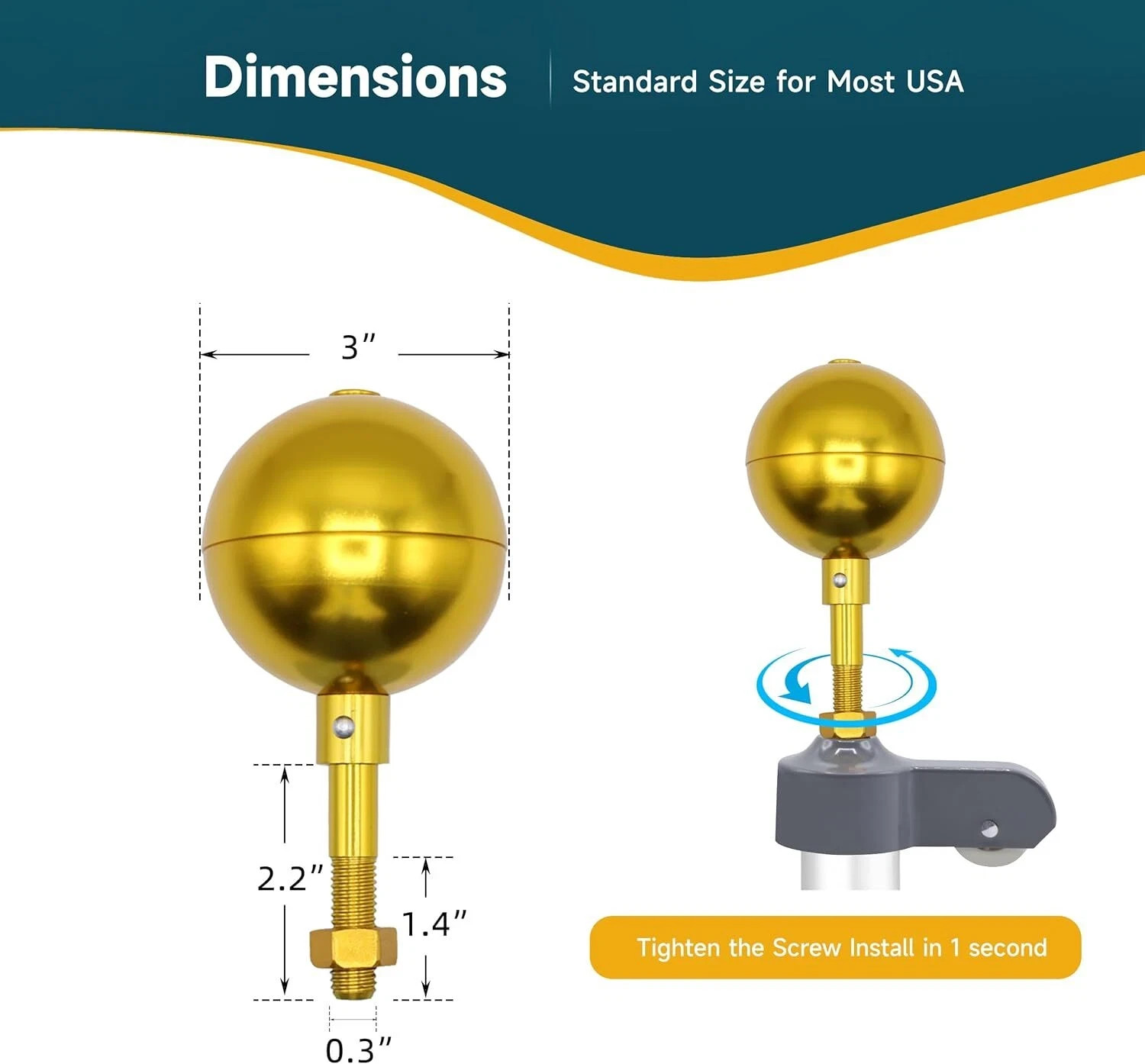 Flag Pole Ball Topper Ornament Flagpole Top Replacement Aluminum Anodized Finish