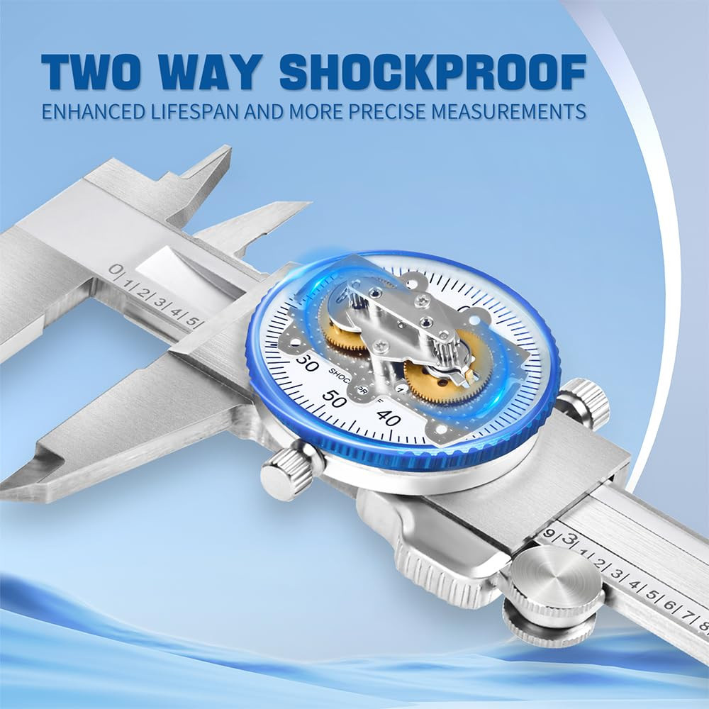 0-6" Dial Caliper Measuring Tool, Double Shock-Proof, Made of Solid Stainless St