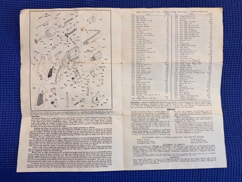 Smith and Wesson K-38 user manual original
