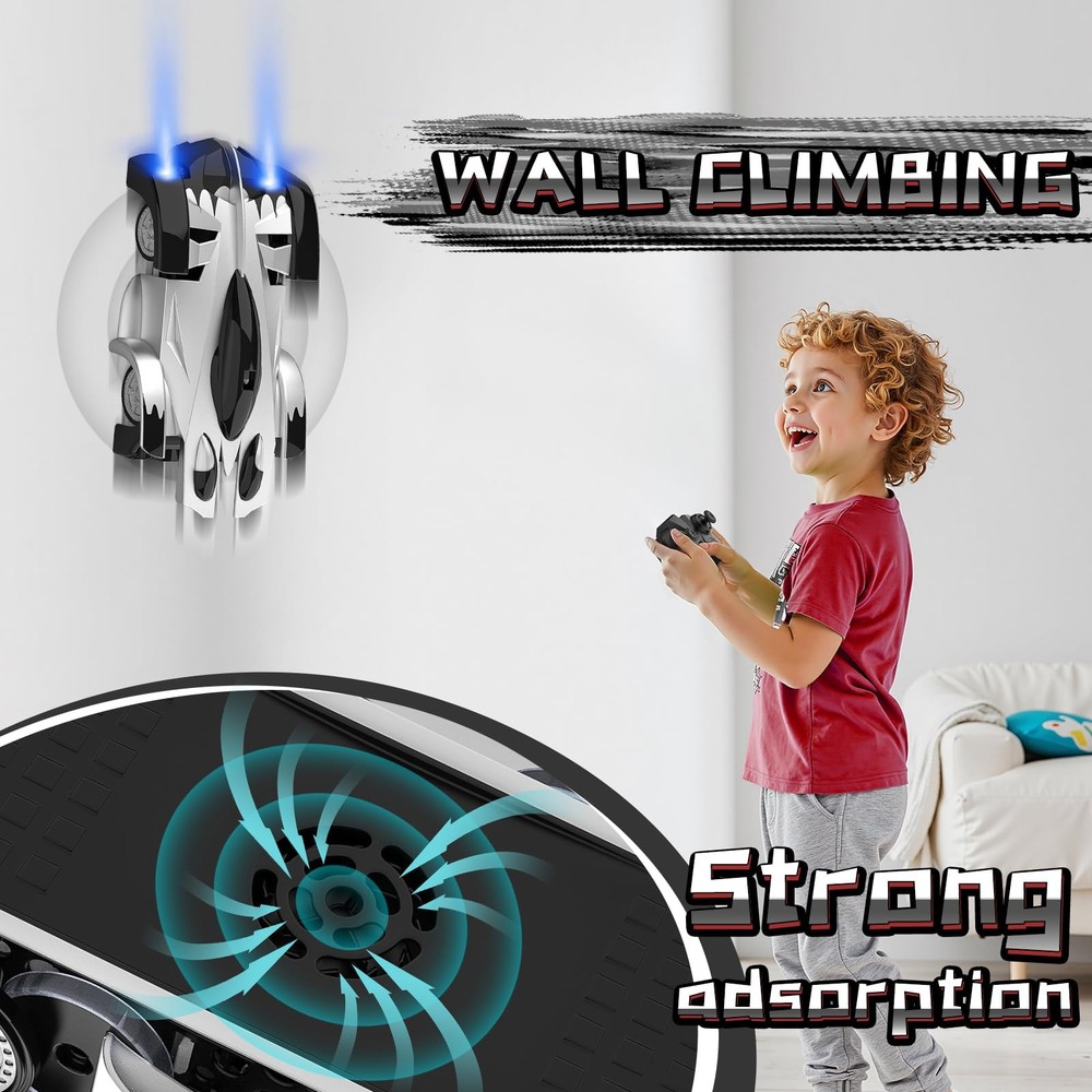 FirYawee Wall Climbing Remote Control Car, 360° Rotating RC Silver&black