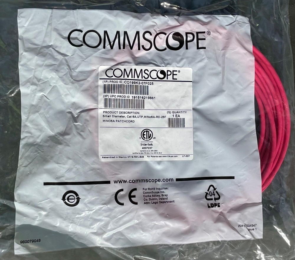 Commscope CO199K2-07F025 MINO6a Red 25ft Patch Cord Cable