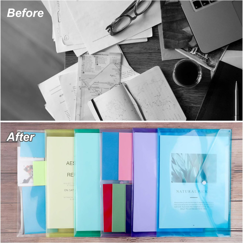 28pcs Plastic Envelopes, Plastic Folders for Documents, Poly Folders with Snap C