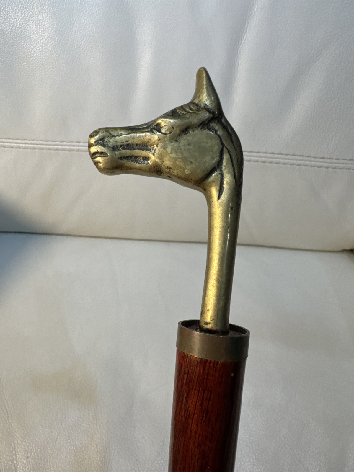 Vintage Brass Horse Head Shoe Horn 20” Wooden Handle Long Shoe Horn