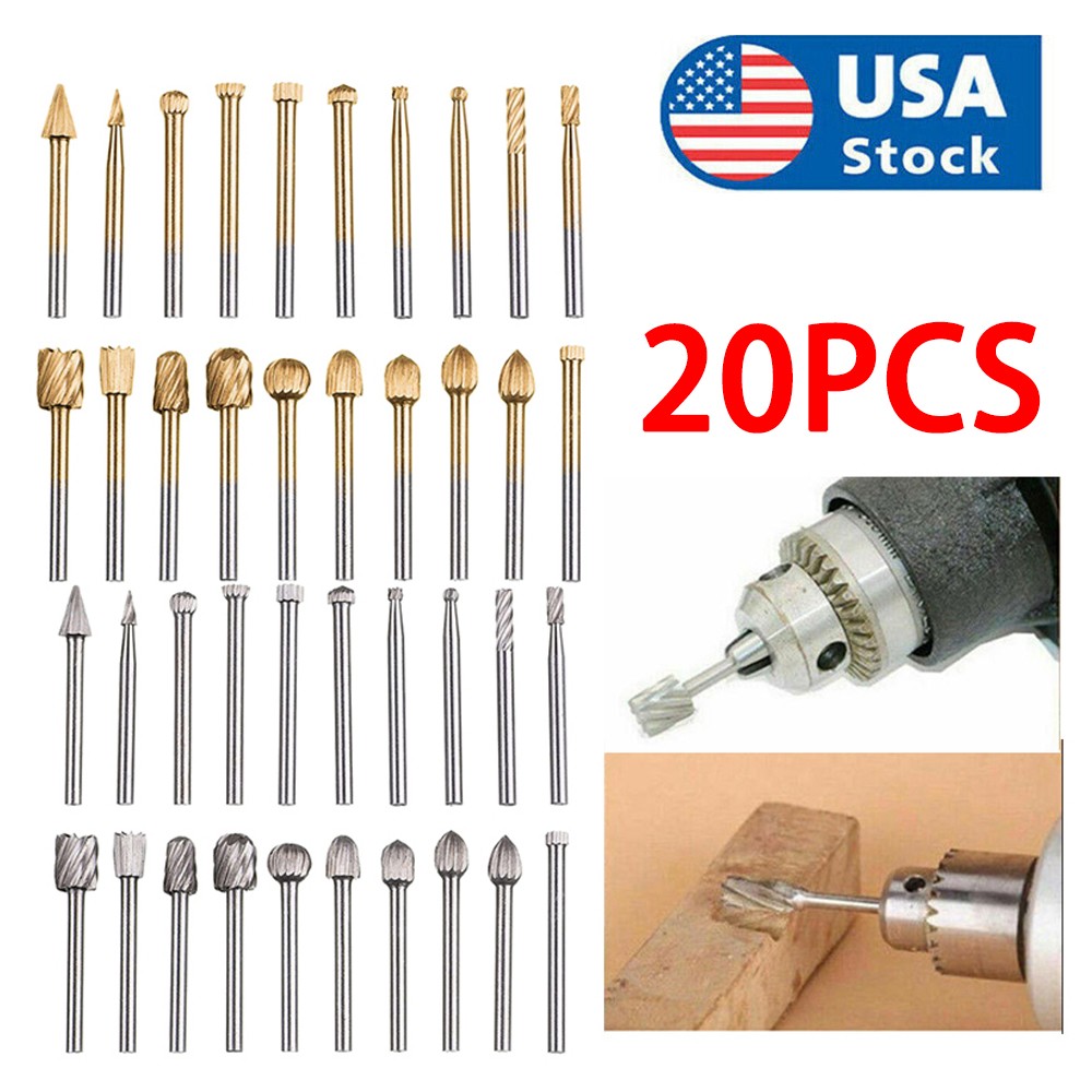 1/8" Tungsten Carbide Rotary Burr Bit Set Cutting Carving Burrs for Dremel Tool