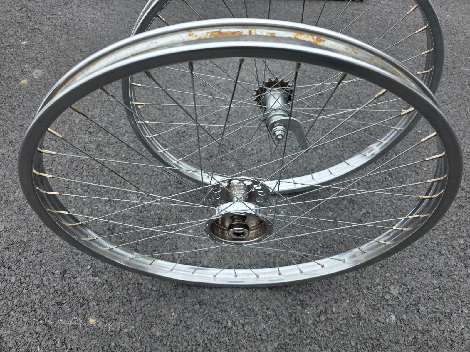 26" SCHWINN S-2 CHROME WHEEL SET W/ FRONT DRUM BRAKE PHANTOM B6 ETC.