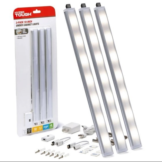 Hyper Tough 3-Pack 10-Inch Under Cabinet Lights Hand Wave Sensor Dimmable