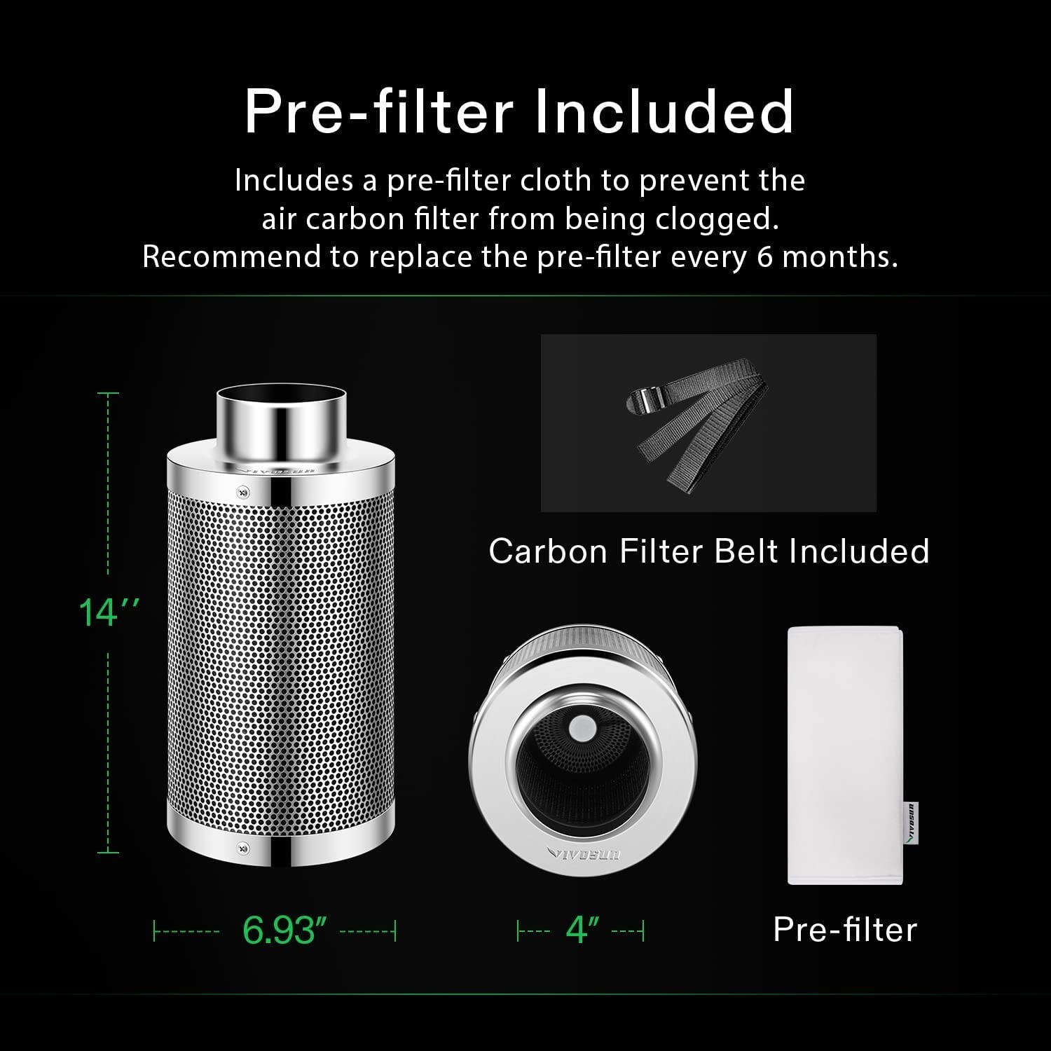 Air Carbon Filter 4", Australian Charcoal, Odor Control, Hydroponics, Grow Tent
