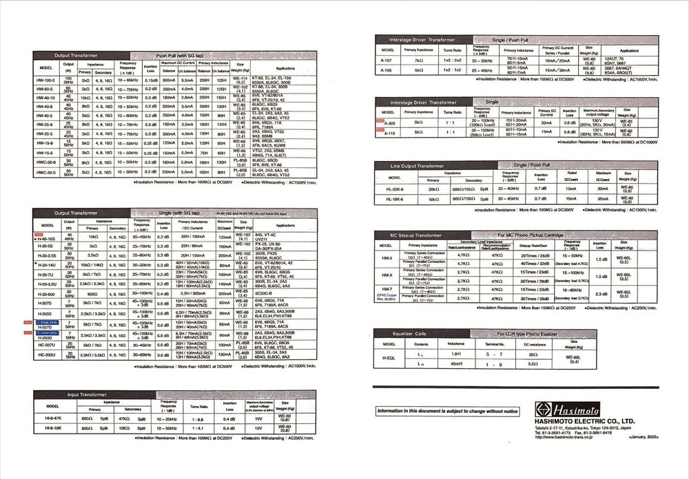 Hashimoto HM-7 MC Cartridge Step Up Input Transformer