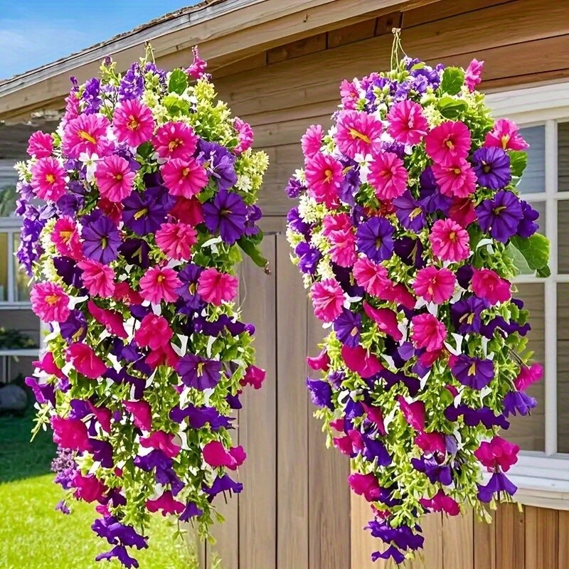 4PCS Artificial Morning Glory Vines UV Resistant Hanging Flowers Outdoor Decor