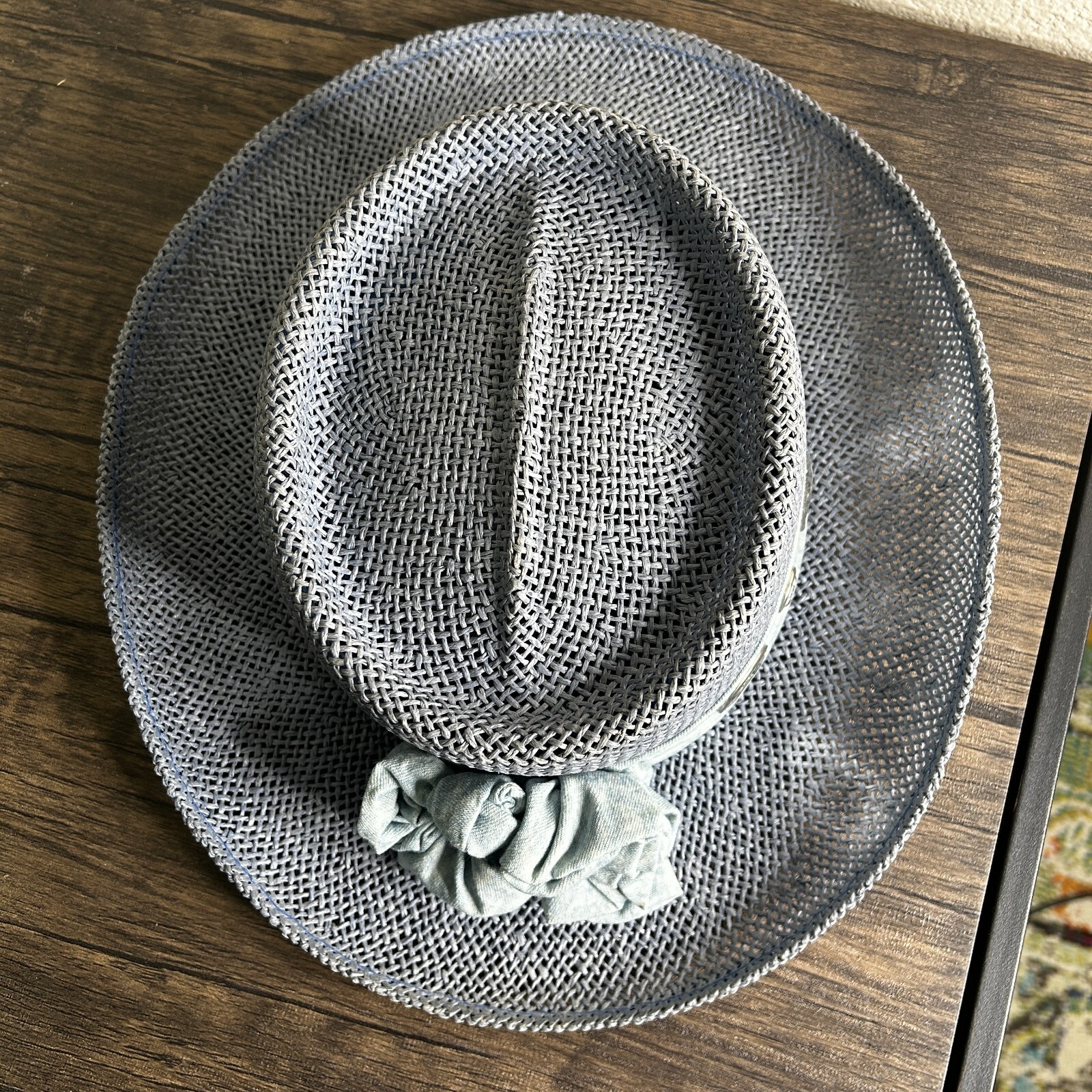 VINTAGE Something Special Straw Hat 1980s Gantos Blue Embellished Derby 3425