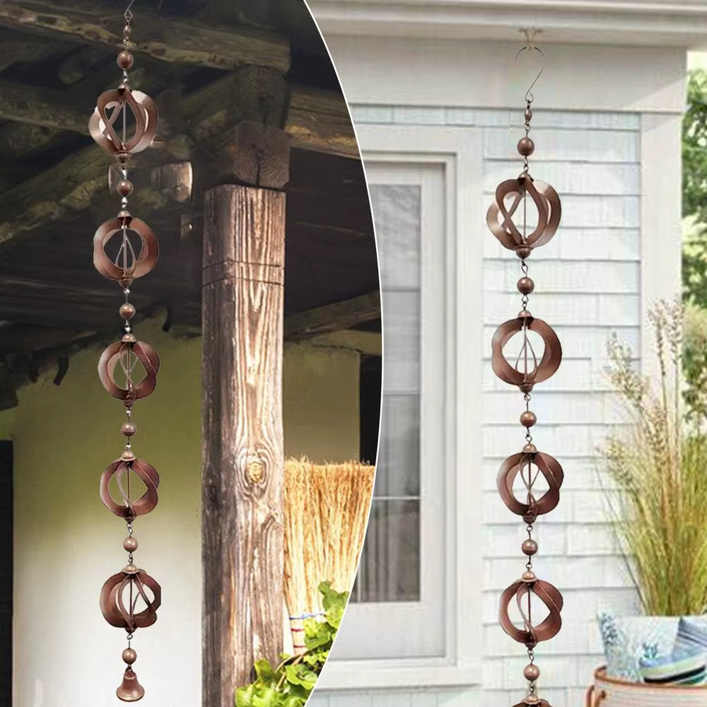 Antique Bronze RainChain Rotating Ball 3.54Ft Gutter Eaves Downspout Replacement