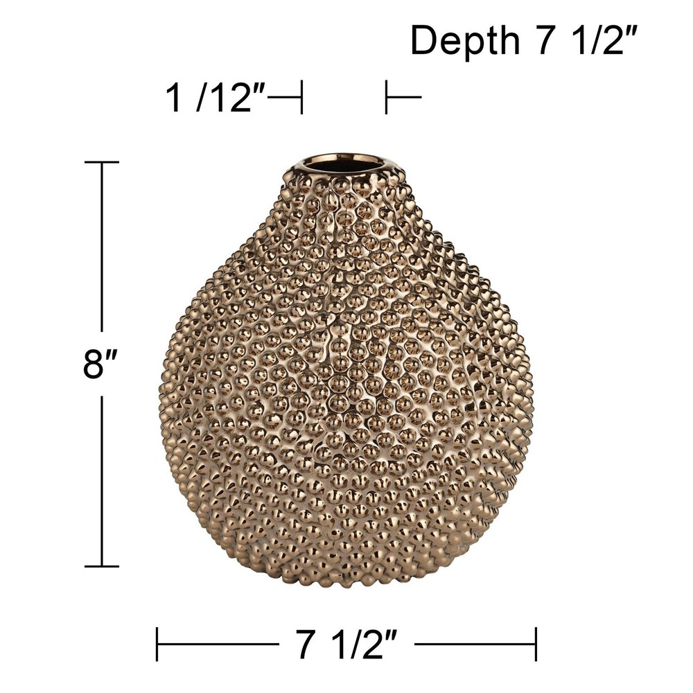 Studio 55D 8" High Glossy Brass Textured Ceramic Vase