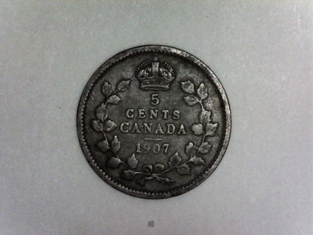 1907, Canada 5 cent silver nickel