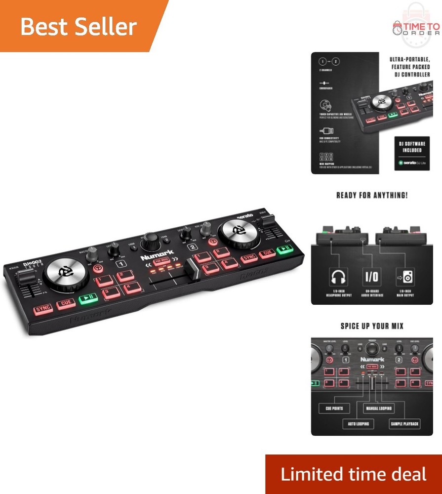Compact DJ Controller with Audio Interface and Serato Lite for Mac Windows