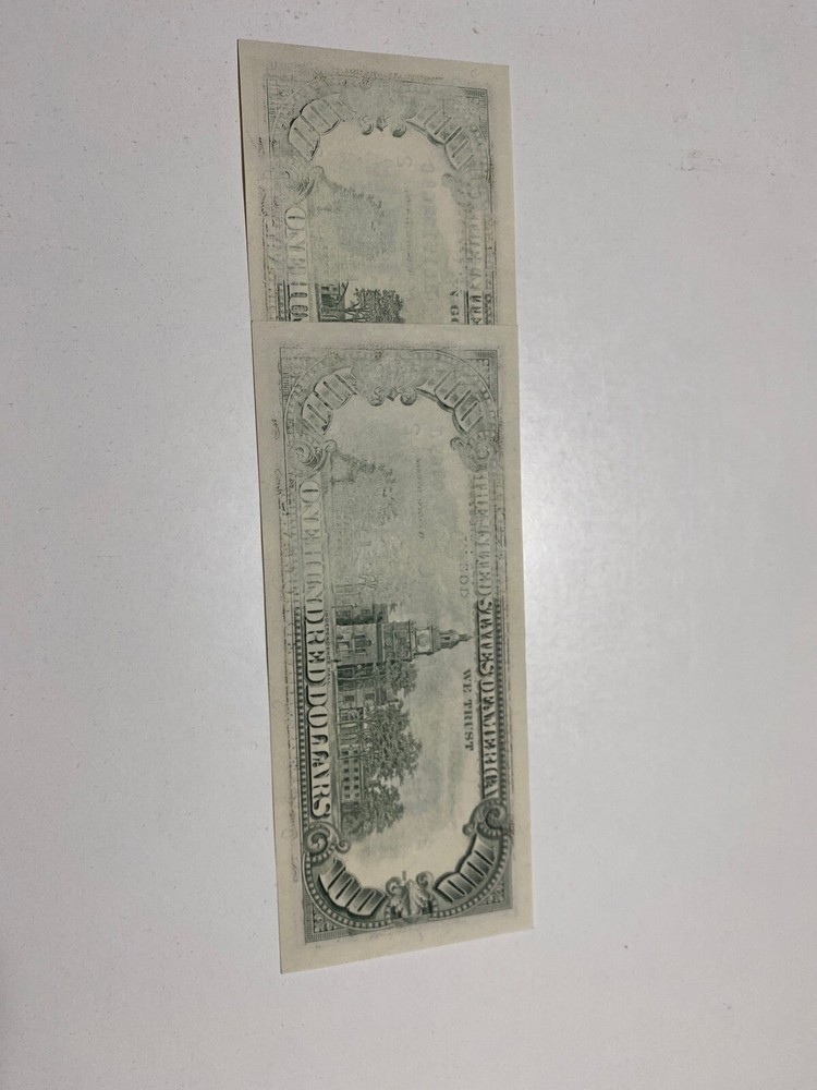Error 1990 2 consecutive $100 Notes Miss 1/2& 1/3 Ink On The Back！UNC Top Rare！